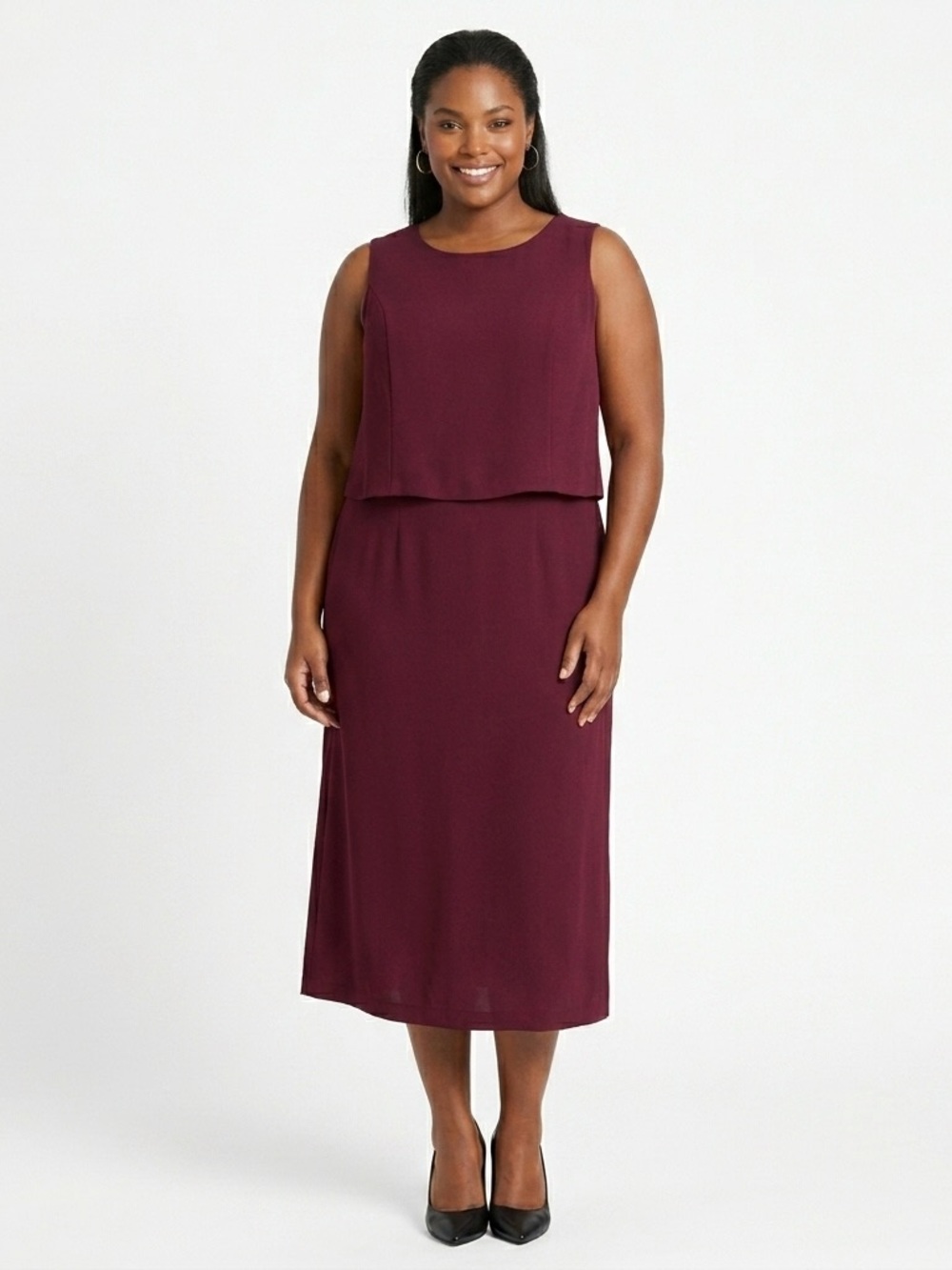 Courtenay Sleeveless Midi Dress in Burgundy